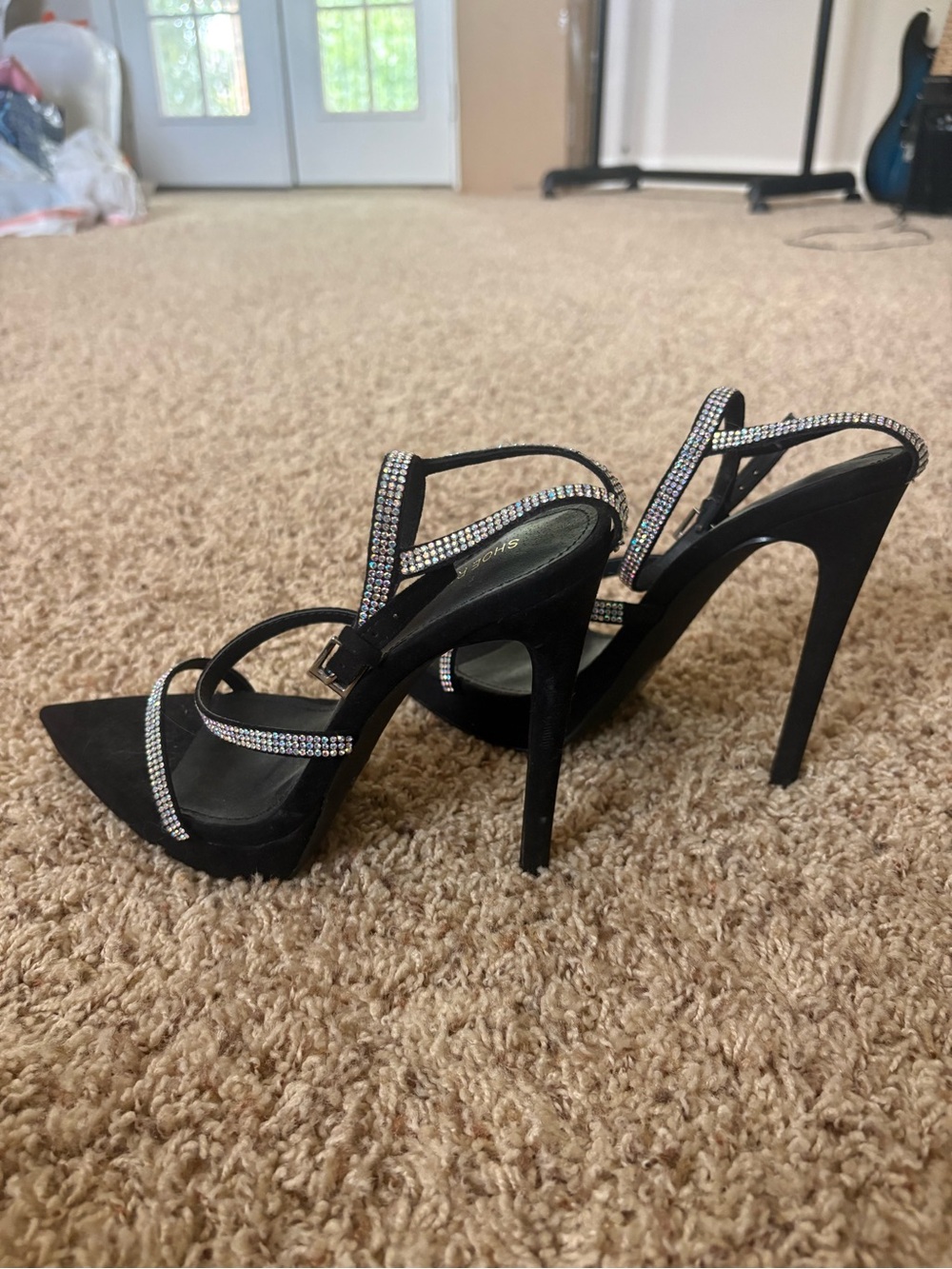 Black Rhinestone Strappy Stiletto Heels for Women